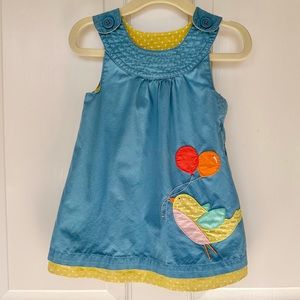 Baby Boden 6-12 Months Blue and Mustard Yellow Dress with Bloomers.